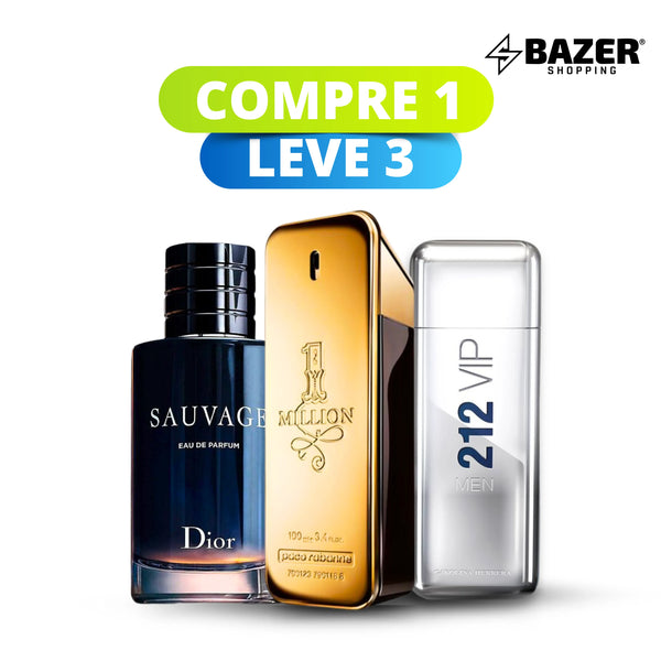 Kit 3 Perfumes importados Masculinos - sauvage - 212 vip - one million - 100ml + Frete Grátis - últimas unidades
