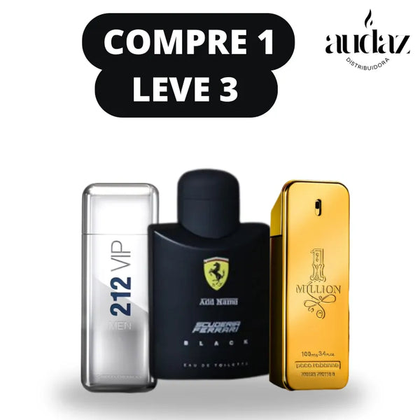 QUEIMA DE ESTOQUE - Kit 3 perfumes masculinos - 212 vip men - ferrari black - one million + frete grátis para todo Brasil