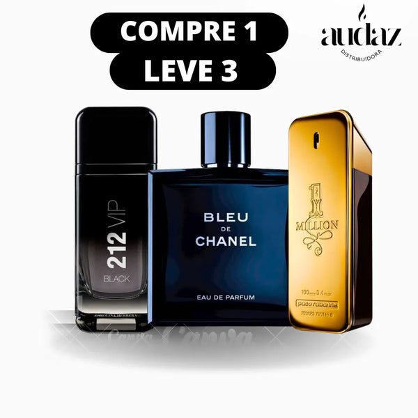 QUEIMA DE ESTOQUE - 3 perfumes masculinos importados (100ml cada) - Bleu de Chanel - 212 vip Black - One million